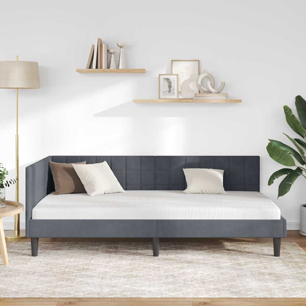 vidaXL Κρεβάτι Γωνίας Σκούρο Γκρι 90 x 200 cm Βελούδο - Image 3