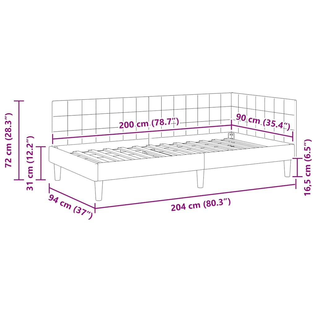vidaXL Κρεβάτι Γωνίας Σκούρο Γκρι 90 x 200 cm Βελούδο - Image 11