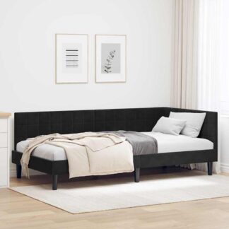 vidaXL Κρεβάτι Γωνίας Μαύρο 90 x 200 cm Βελούδο