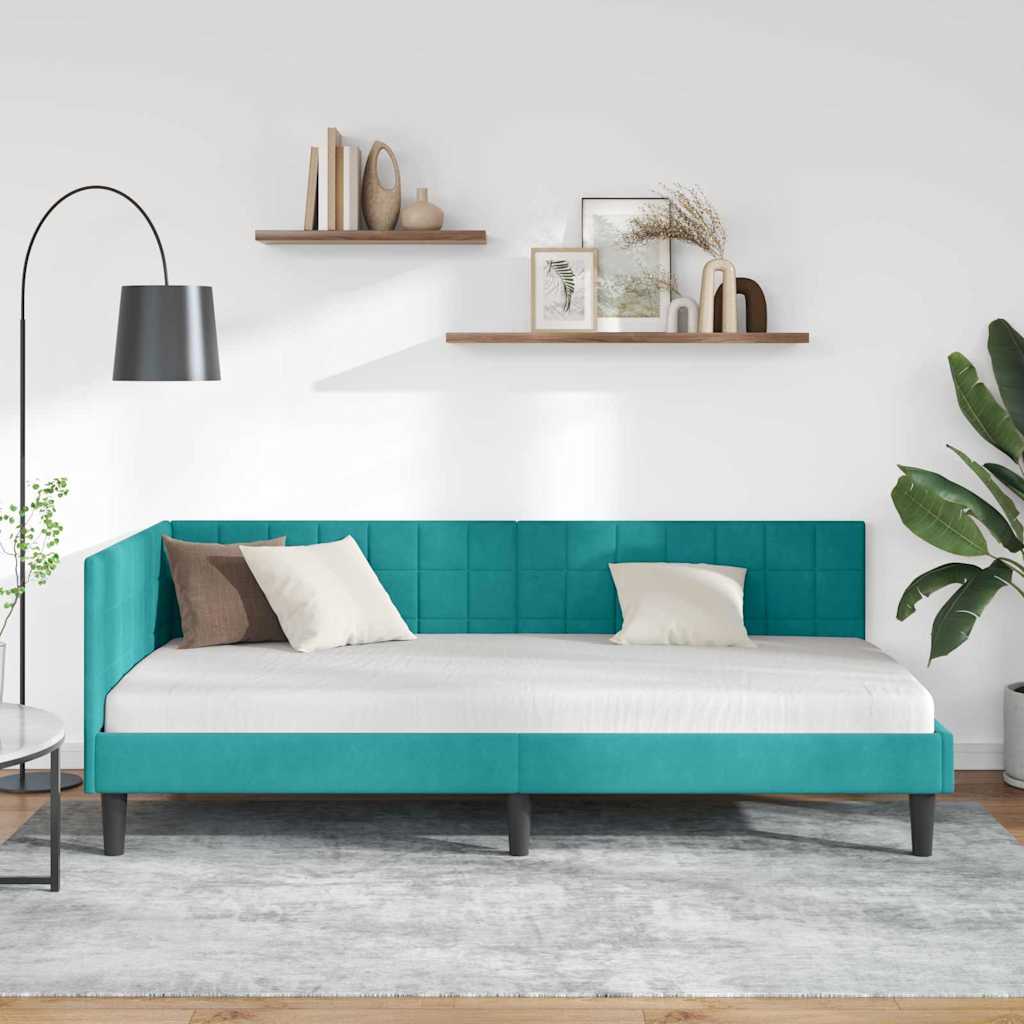 vidaXL Κρεβάτι Γωνίας Τιρκουάζ 100 x 200 cm Βελούδο - Image 3