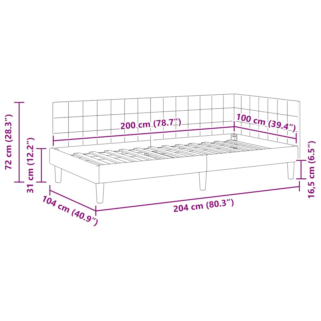 vidaXL Κρεβάτι Γωνίας Τιρκουάζ 100 x 200 cm Βελούδο - Image 11