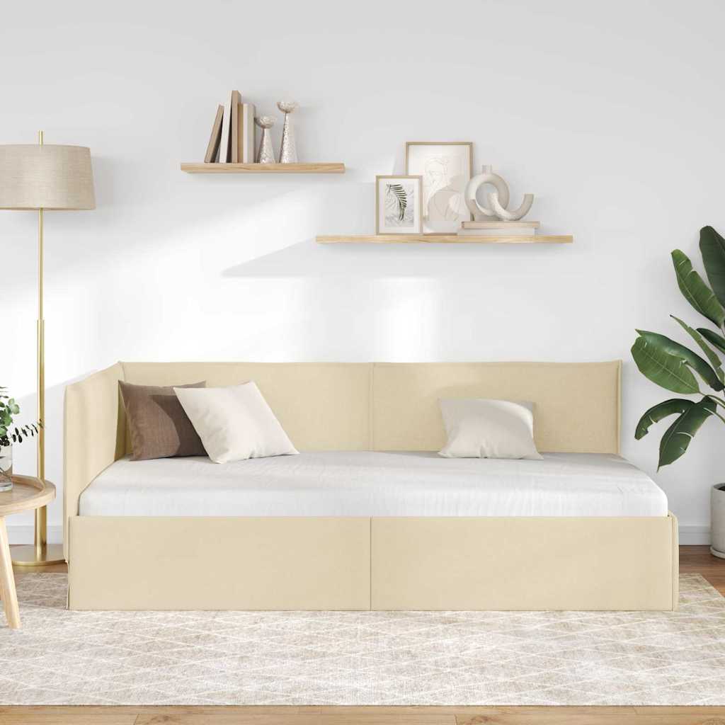 vidaXL Κρεβάτι Γωνίας Κρεμ 90 x 200 cm ύφασμα - Image 3