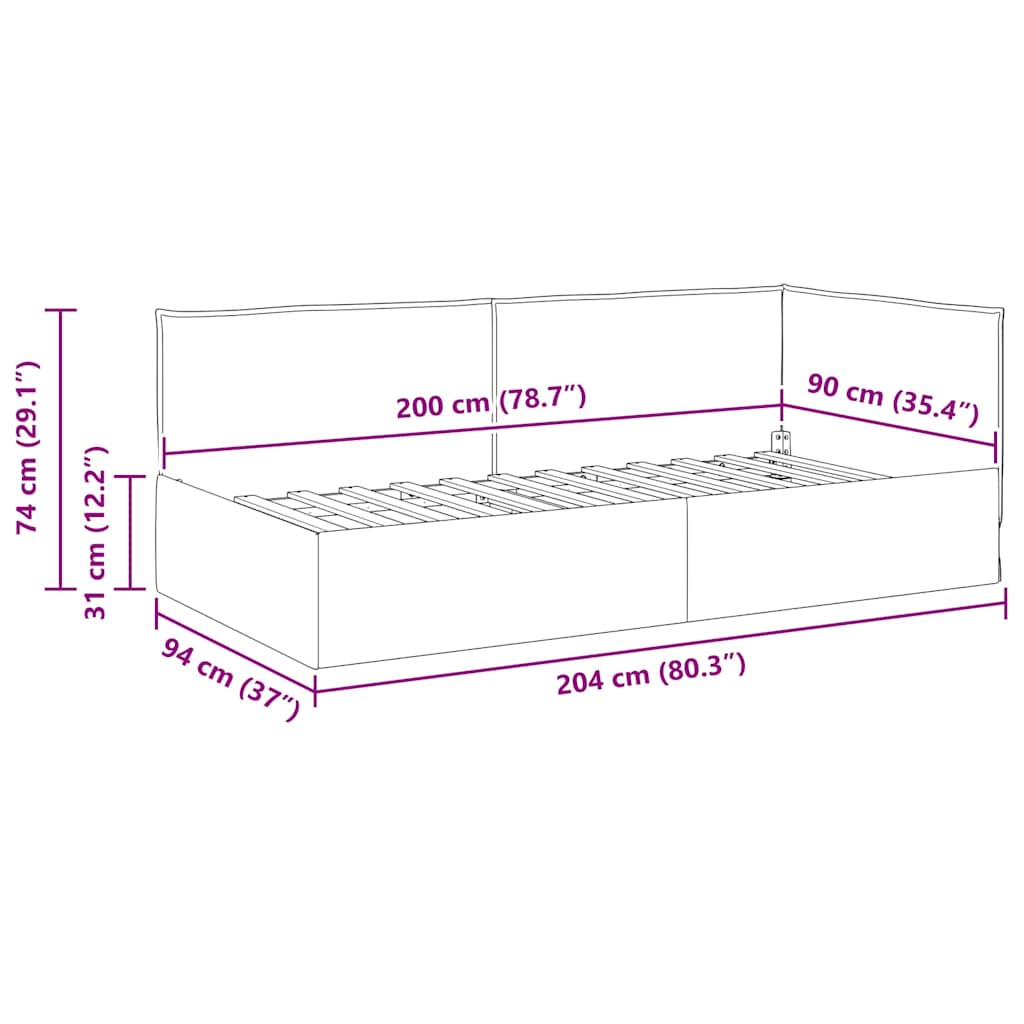 vidaXL Κρεβάτι Γωνίας Κρεμ 90 x 200 cm ύφασμα - Image 11
