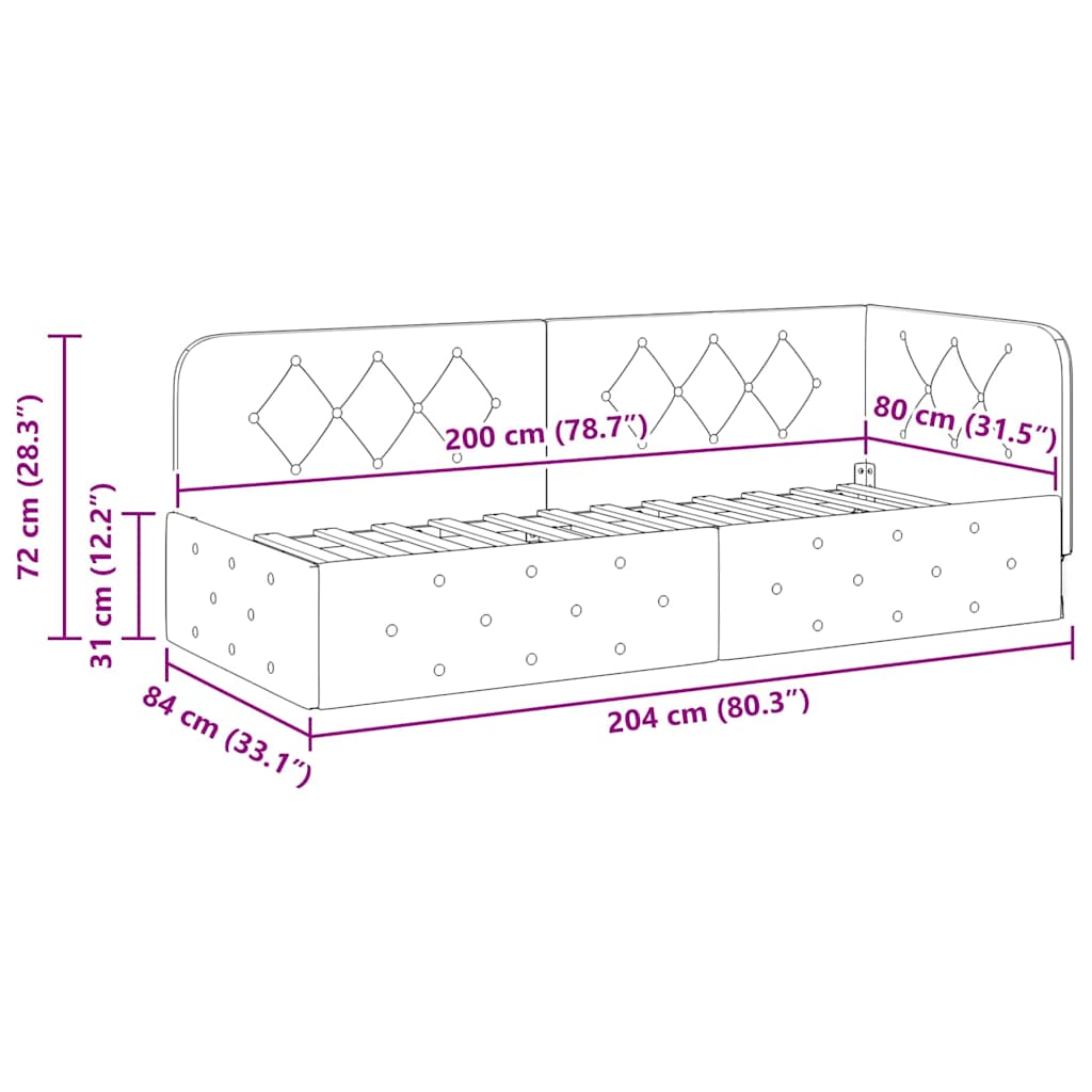 vidaXL Κρεβάτι Γωνίας Κρεμ 80 x 200 cm ύφασμα - Image 11