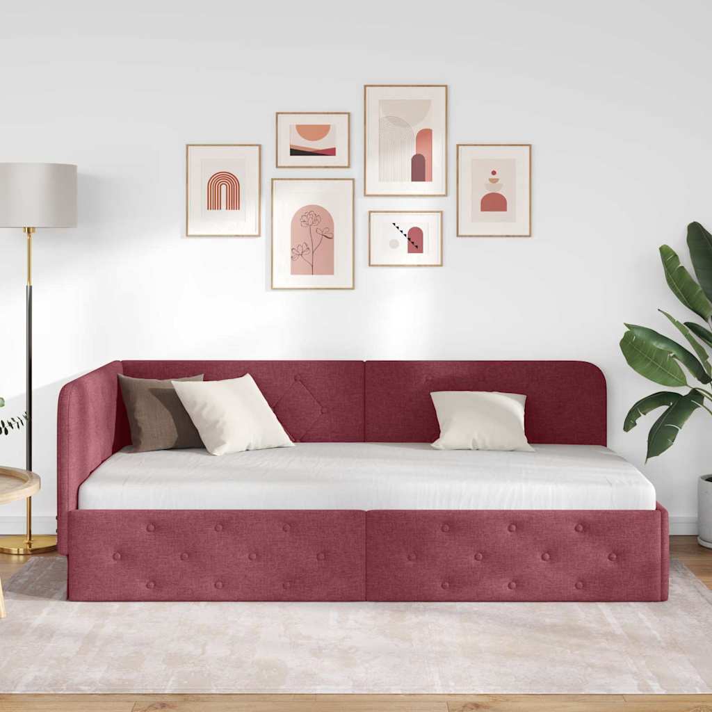 vidaXL Κρεβάτι Γωνίας Κόκκινο 90 x 190 cm ύφασμα - Image 4