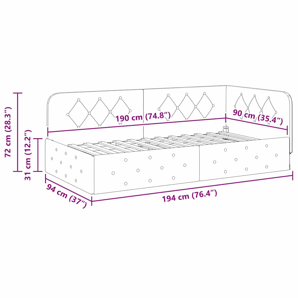 vidaXL Κρεβάτι Γωνίας Κόκκινο 90 x 190 cm ύφασμα - Image 11