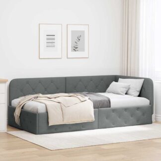vidaXL Κρεβάτι Γωνίας Σκούρο Γκρι 90 x 200 cm ύφασμα
