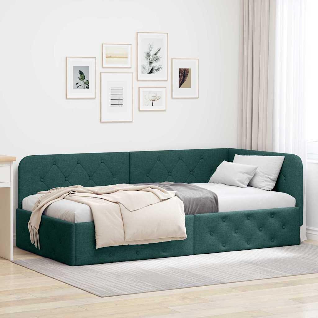 vidaXL Κρεβάτι Γωνίας Σκούρο Πράσινο 100 x 200 cm ύφασμα