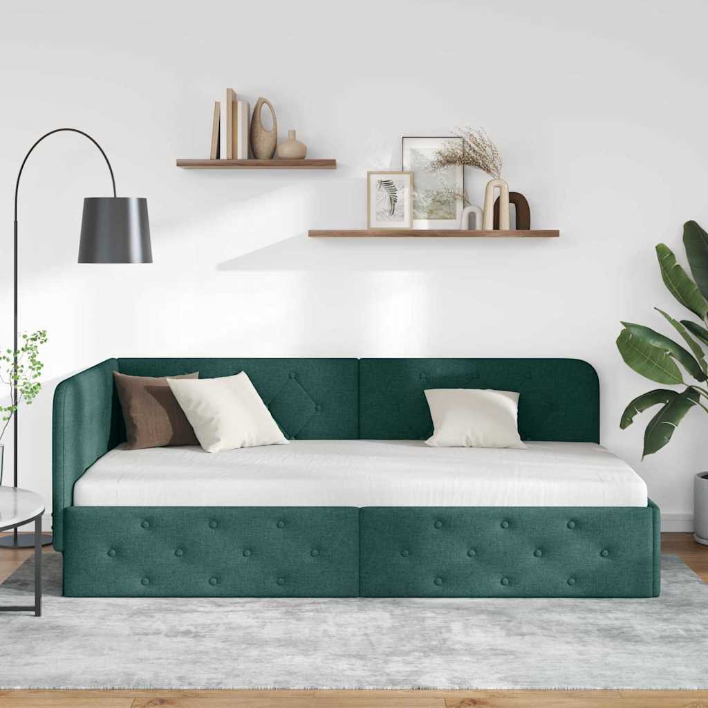 vidaXL Κρεβάτι Γωνίας Σκούρο Πράσινο 100 x 200 cm ύφασμα - Image 4