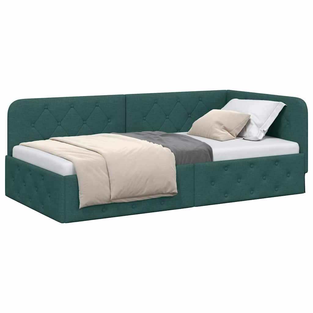 vidaXL Κρεβάτι Γωνίας Σκούρο Πράσινο 100 x 200 cm ύφασμα - Image 3