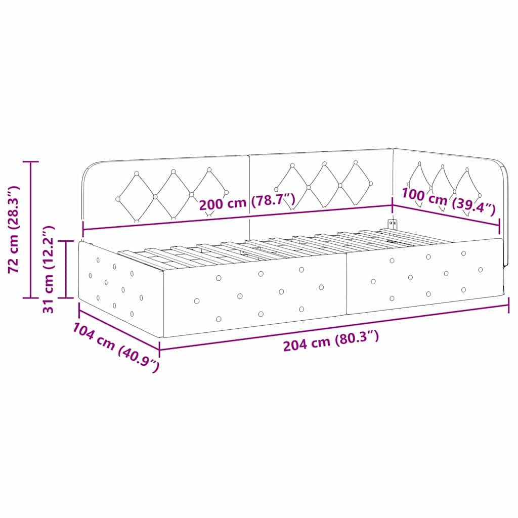 vidaXL Κρεβάτι Γωνίας Σκούρο Πράσινο 100 x 200 cm ύφασμα - Image 11