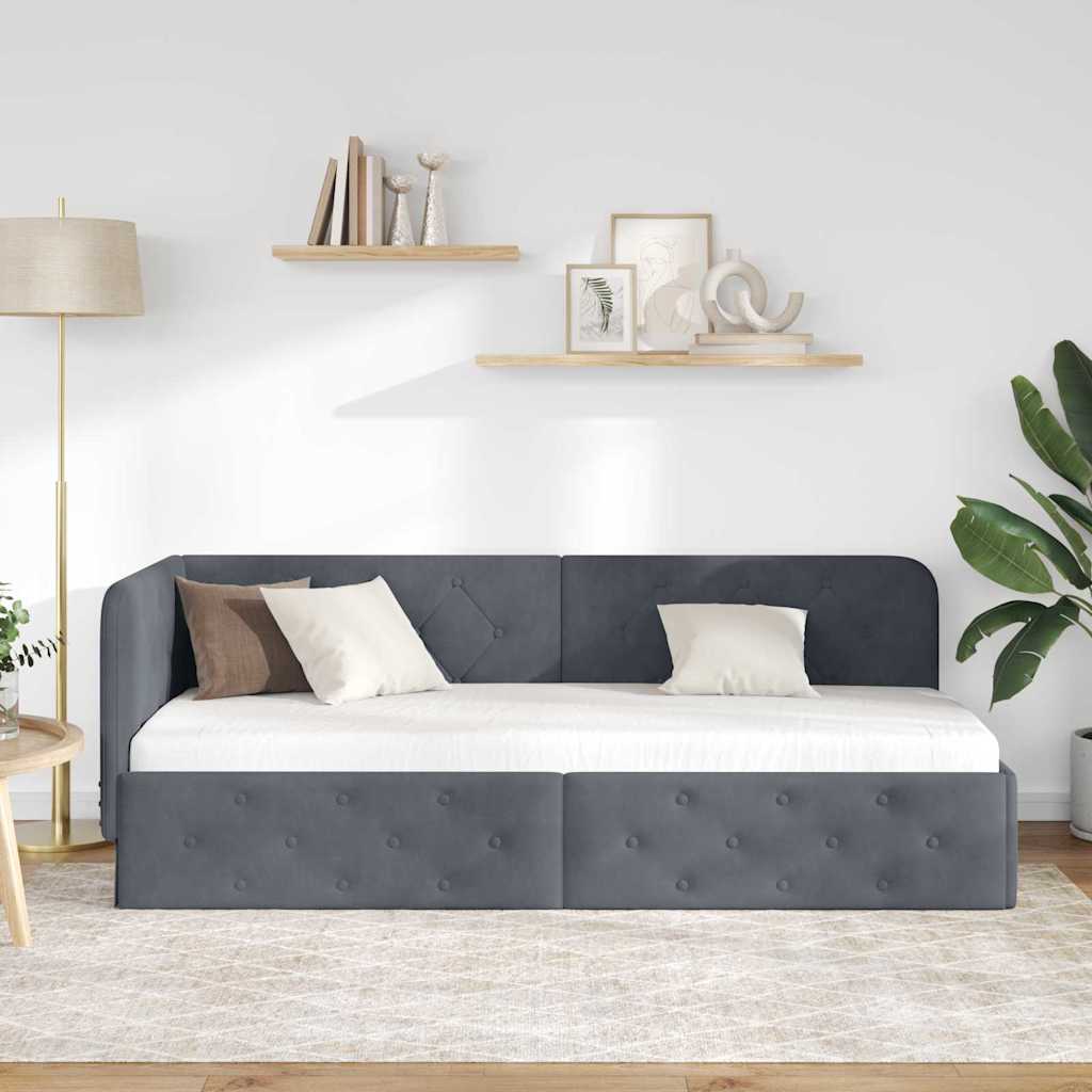 vidaXL Κρεβάτι Γωνίας Σκούρο Γκρι 80 x 200 cm Βελούδο - Image 4