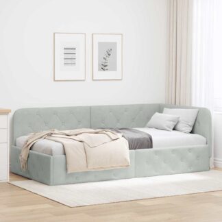 vidaXL Κρεβάτι Γωνίας Ανοιχτό γκρι 90 x 190 cm Βελούδο