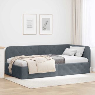 vidaXL Κρεβάτι Γωνίας Σκούρο Γκρι 90 x 190 cm Βελούδο