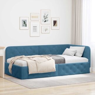 vidaXL Κρεβάτι Γωνίας Μπλε 90 x 200 cm Βελούδο