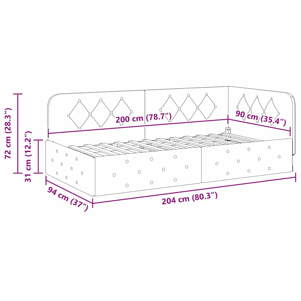 vidaXL Κρεβάτι Γωνίας Κόκκινο 90 x 200 cm Βελούδο - Image 11