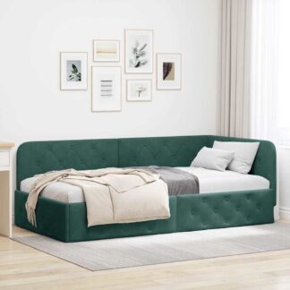 vidaXL Κρεβάτι Γωνίας Σκούρο Πράσινο 100 x 200 cm Βελούδο