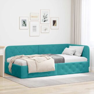vidaXL Κρεβάτι Γωνίας Τιρκουάζ 100 x 200 cm Βελούδο