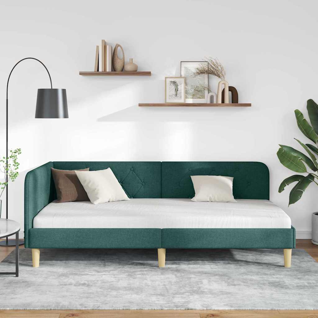 vidaXL Κρεβάτι Γωνίας Σκούρο Πράσινο 90 x 190 cm ύφασμα - Image 4