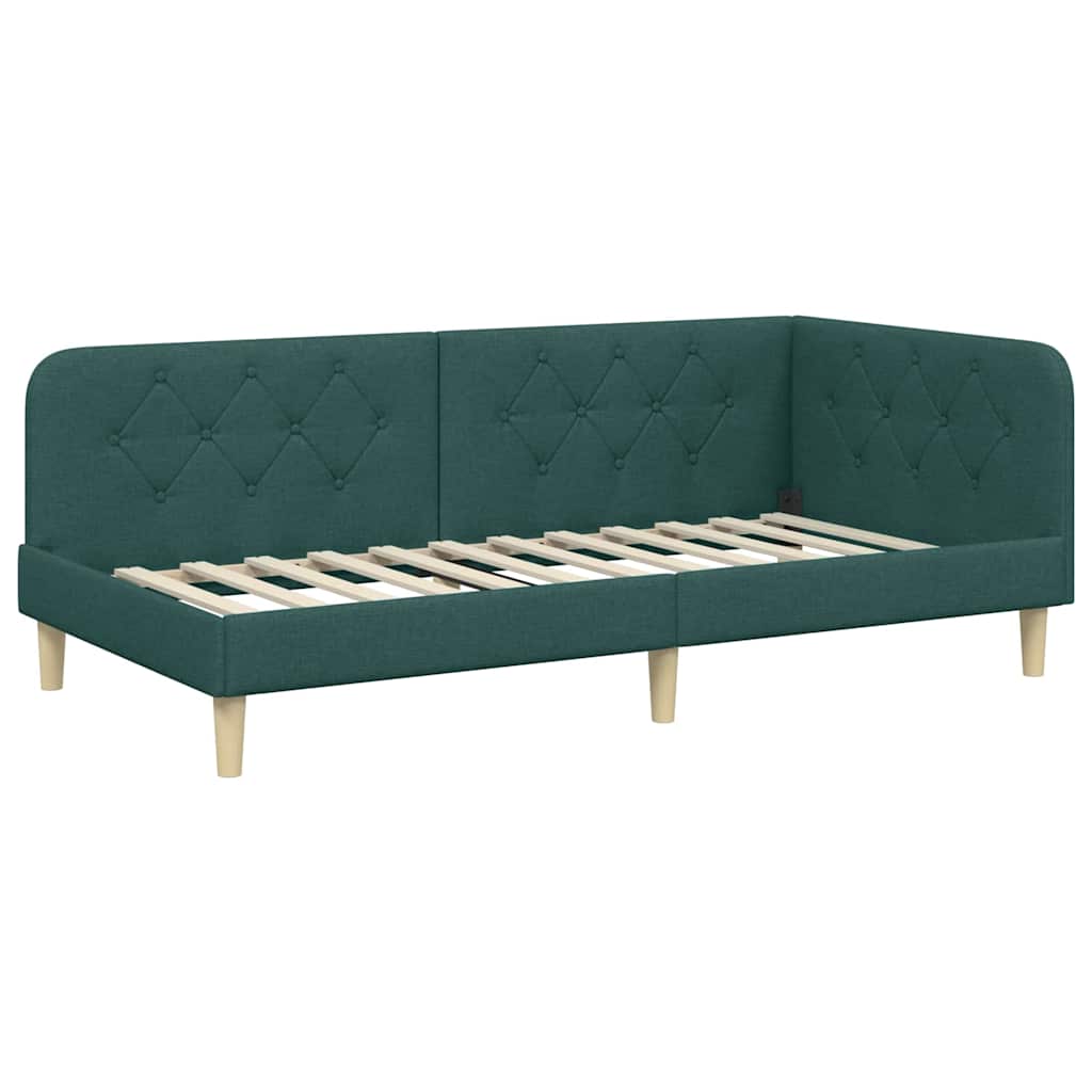 vidaXL Κρεβάτι Γωνίας Σκούρο Πράσινο 90 x 190 cm ύφασμα - Image 2