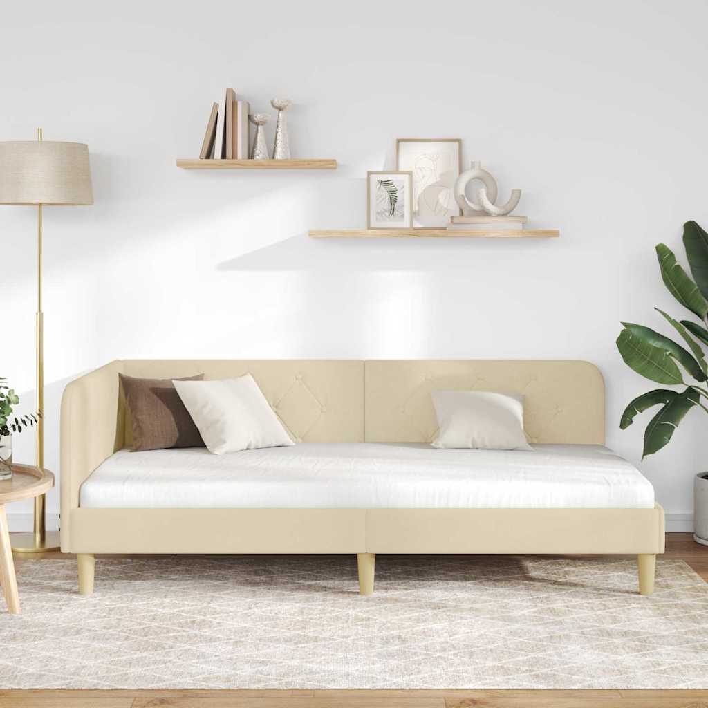 vidaXL Κρεβάτι Γωνίας Κρεμ 90 x 200 cm ύφασμα - Image 4