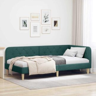 vidaXL Κρεβάτι Γωνίας Σκούρο Πράσινο 100 x 200 cm ύφασμα