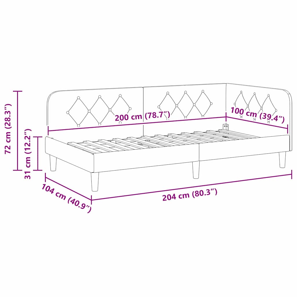 vidaXL Κρεβάτι Γωνίας Κρεμ 100 x 200 cm ύφασμα - Image 11