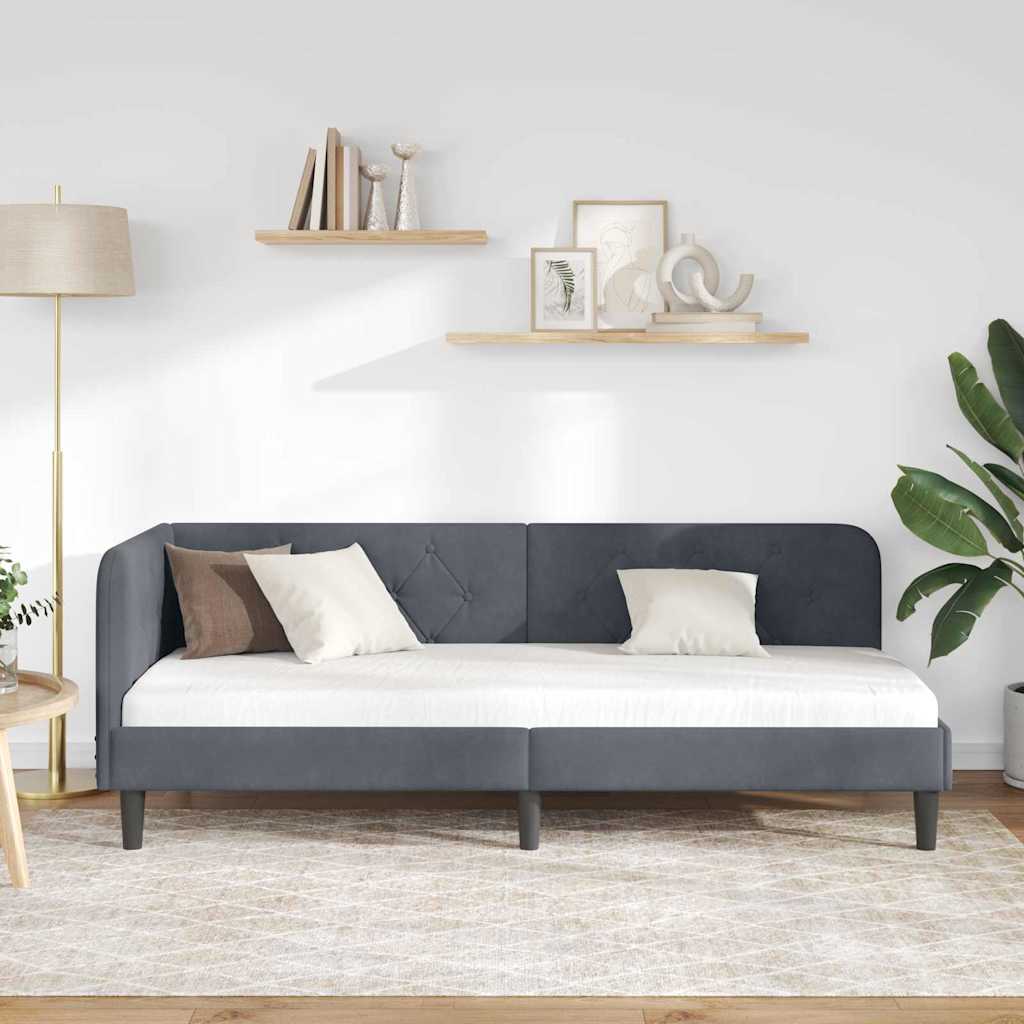 vidaXL Κρεβάτι Γωνίας Σκούρο Γκρι 80 x 200 cm Βελούδο - Image 4