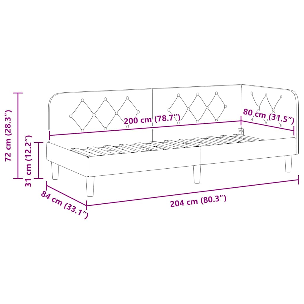 vidaXL Κρεβάτι Γωνίας Σκούρο Γκρι 80 x 200 cm Βελούδο - Image 11