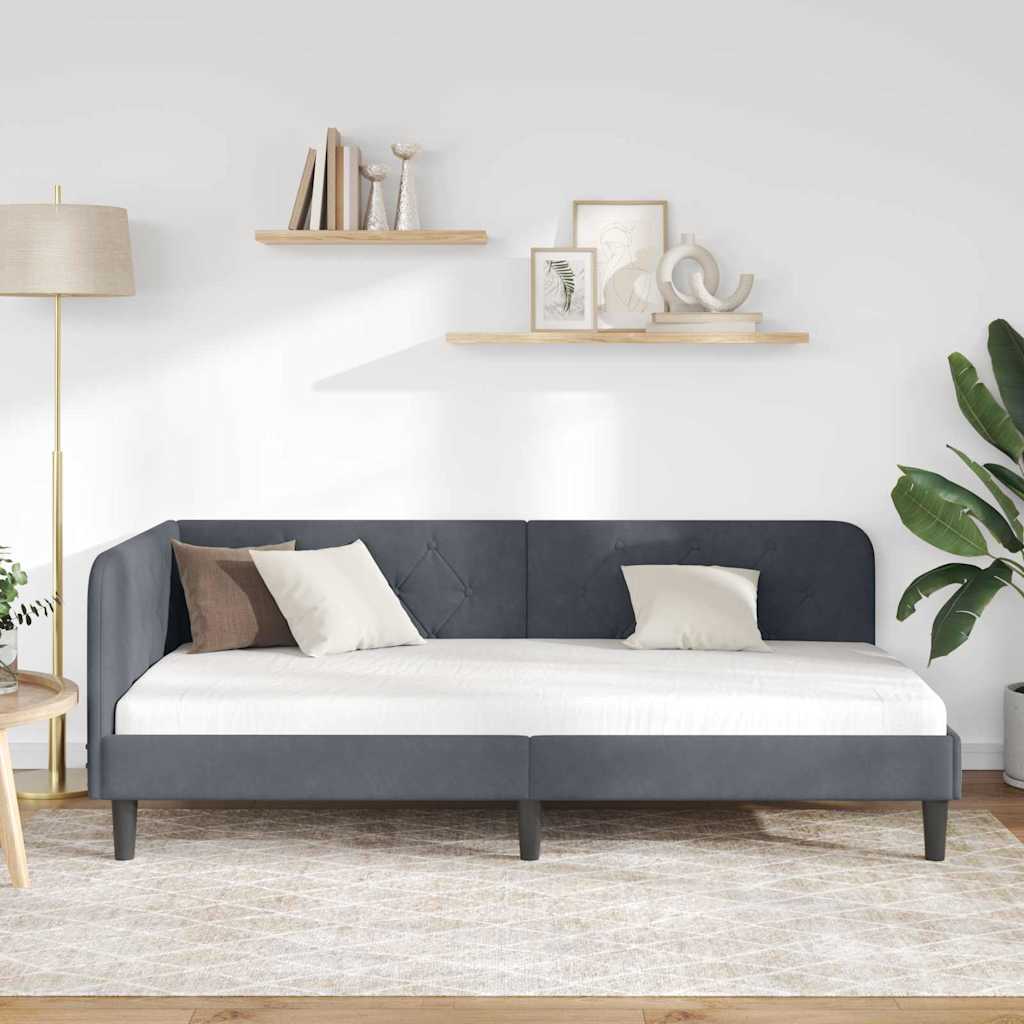 vidaXL Κρεβάτι Γωνίας Σκούρο Γκρι 90 x 190 cm Βελούδο - Image 4