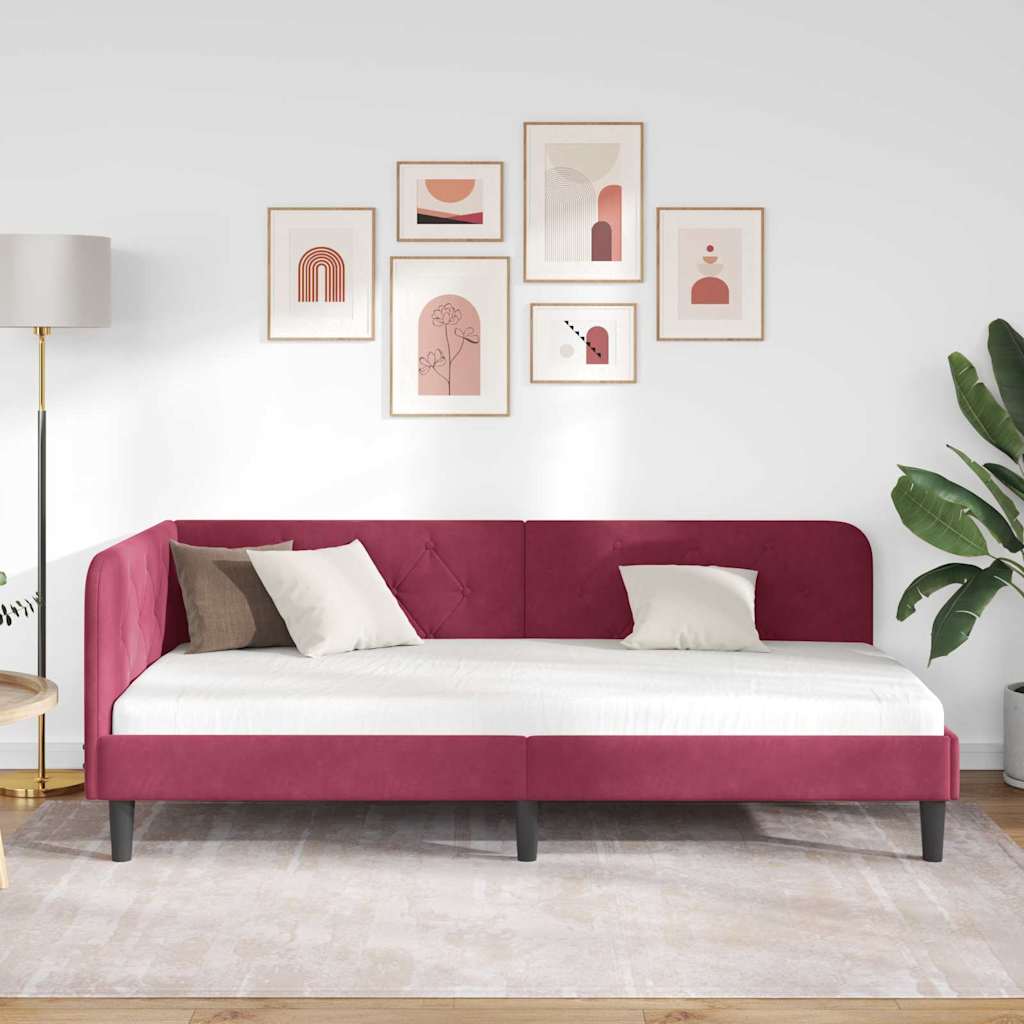 vidaXL Κρεβάτι Γωνίας Κόκκινο 90 x 190 cm Βελούδο - Image 4