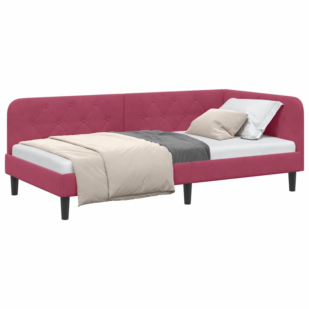 vidaXL Κρεβάτι Γωνίας Κόκκινο 90 x 190 cm Βελούδο - Image 3