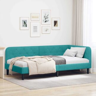 vidaXL Κρεβάτι Γωνίας Τιρκουάζ 90 x 190 cm Βελούδο