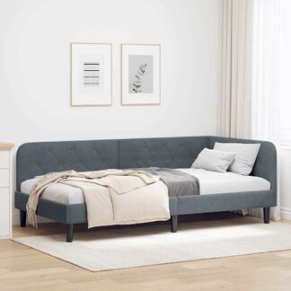 vidaXL Κρεβάτι Γωνίας Σκούρο Γκρι 90 x 200 cm Βελούδο