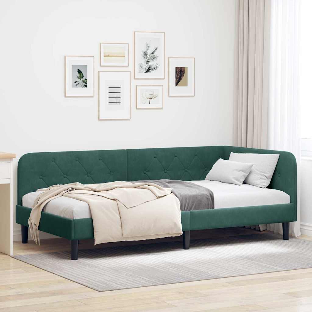 vidaXL Κρεβάτι Γωνίας Σκούρο Πράσινο 90 x 200 cm Βελούδο