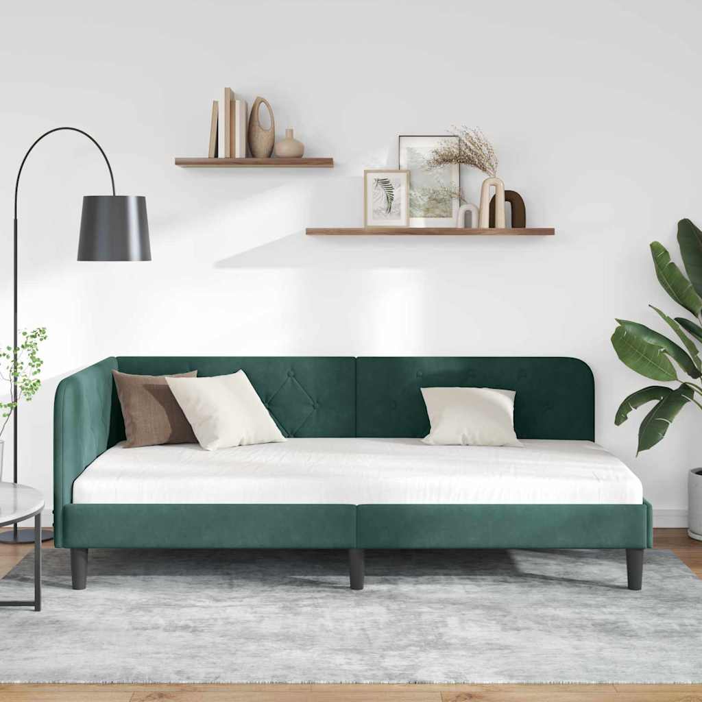 vidaXL Κρεβάτι Γωνίας Σκούρο Πράσινο 90 x 200 cm Βελούδο - Image 4