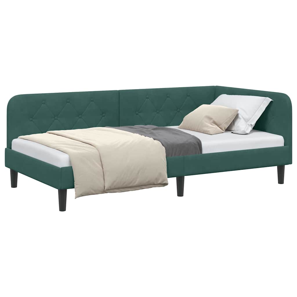 vidaXL Κρεβάτι Γωνίας Σκούρο Πράσινο 90 x 200 cm Βελούδο - Image 3