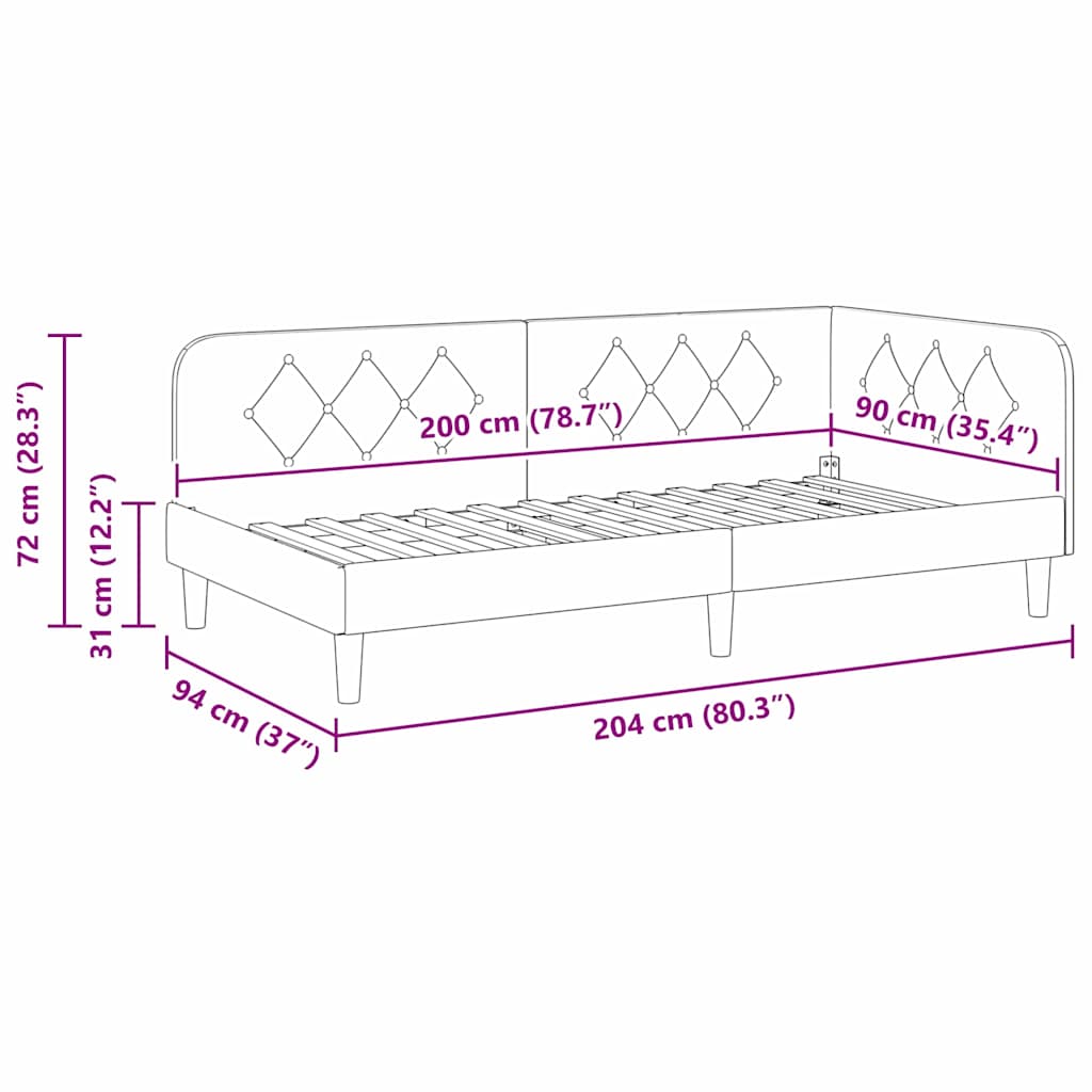 vidaXL Κρεβάτι Γωνίας Σκούρο Πράσινο 90 x 200 cm Βελούδο - Image 11