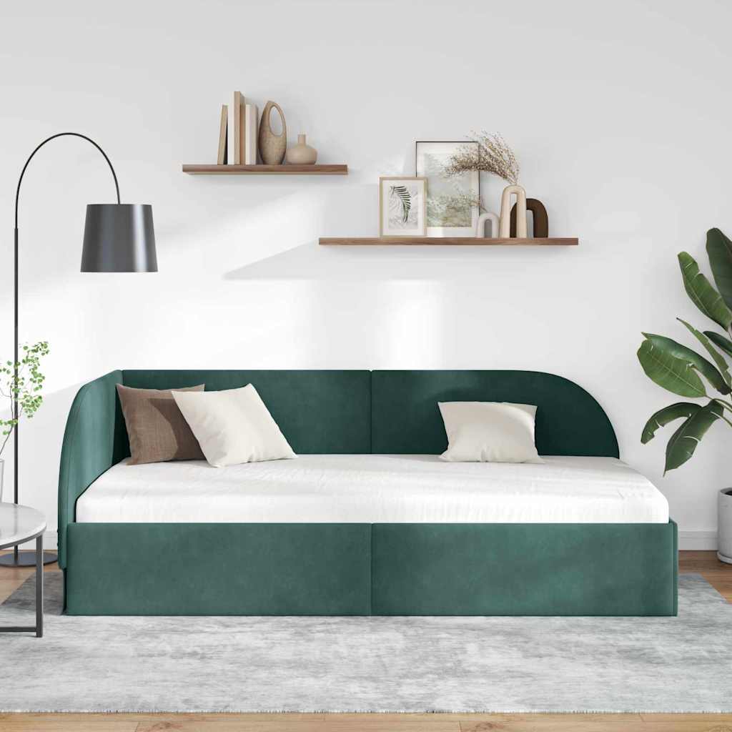 vidaXL Κρεβάτι Γωνίας Σκούρο Πράσινο 80 x 200 cm Βελούδο - Image 3