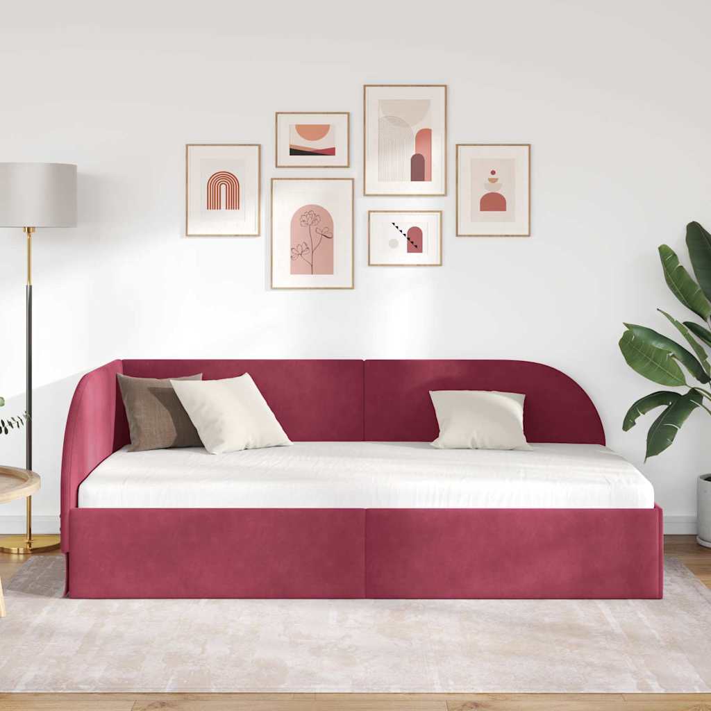 vidaXL Κρεβάτι Γωνίας Κόκκινο 80 x 200 cm Βελούδο - Image 3