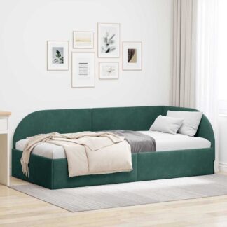 vidaXL Κρεβάτι Γωνίας Σκούρο Πράσινο 90 x 200 cm Βελούδο