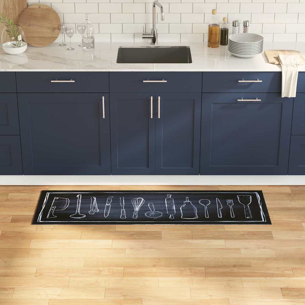 vidaXL Χαλί Κουζίνας Μαύρο 150 x 45 εκ Βελούδο