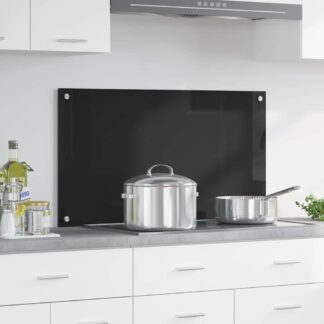 vidaXL Πλάτη κουζίνας Μαύρο 90 x 50 cm σκληρυμένο γυαλί