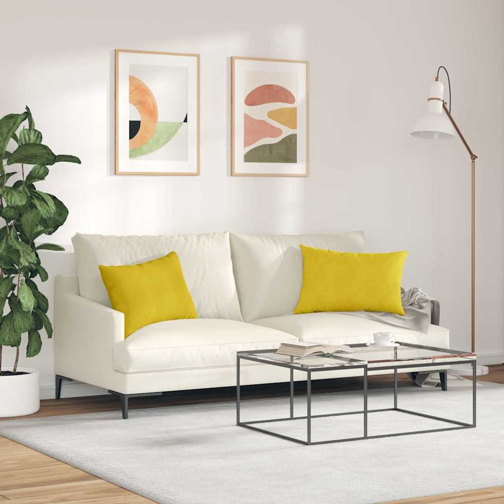 vidaXL Μαξιλάρι Καναπέ 2 pcs Κίτρινο 60 x 40 cm Υφασμάτινο Κορντουρά - Image 4