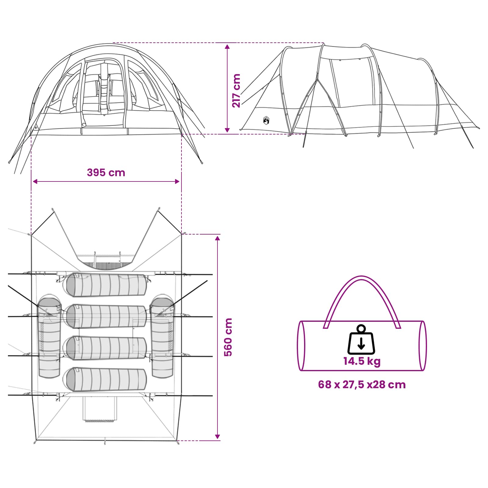 vidaXL Σκηνή τούνελ Γκρι και Πορτοκαλί 560 x 395 x 212 εκ - Image 12