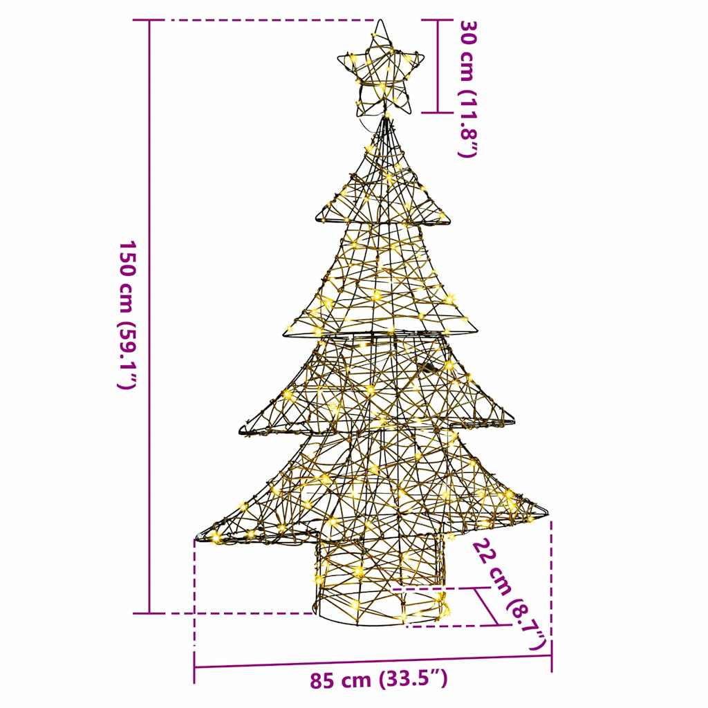 vidaXL Χριστουγεννιάτικο Δέντρο 120 LED Θερμό λευκό 150 cm Ρατάν - Image 10