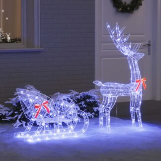 vidaXL Έλκηθρο με Ελάφια Μπλε 70 x 24 x 128 cm Ακρυλικό 200 LED