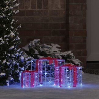 vidaXL Κουτί Δώρου 3 τμχ. 60 LED Μπλε 20 x 20 x 20 εκ. Ακρυλικό