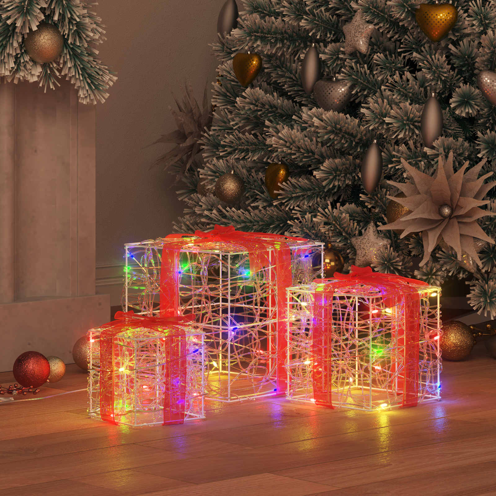 vidaXL Κουτί Δώρου 3 τμχ. 60 LED Πολύχρωμο 20 x 20 x 20 εκ. Ακρυλικό - Image 3