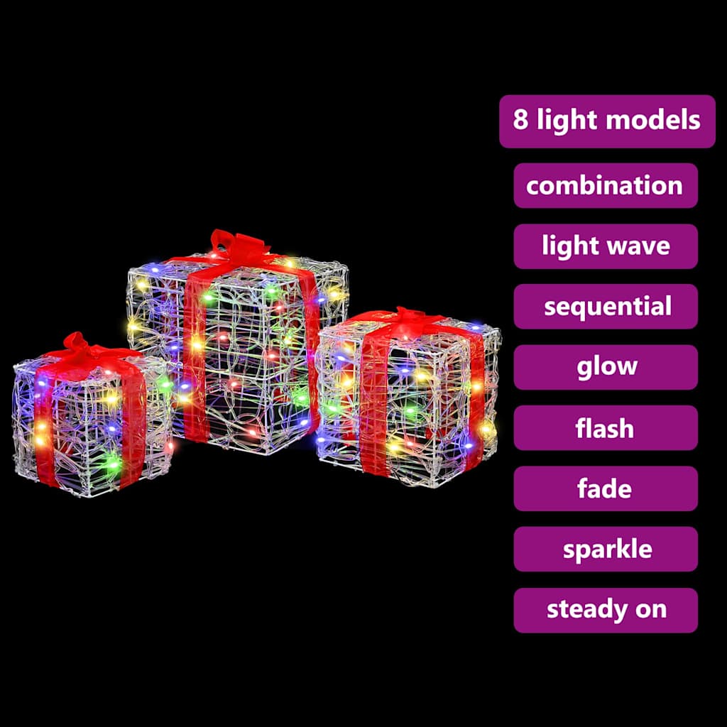 vidaXL Κουτί Δώρου 3 τμχ. 60 LED Πολύχρωμο 20 x 20 x 20 εκ. Ακρυλικό - Image 9